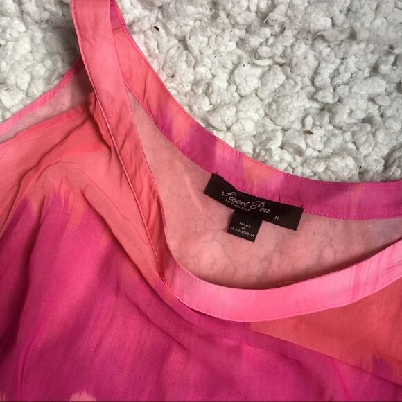 Sweet Pea by Staci Frati Cold Shoulder Tie Dye Blouse Pink Orange Size M NWOT - Picture 3 of 6